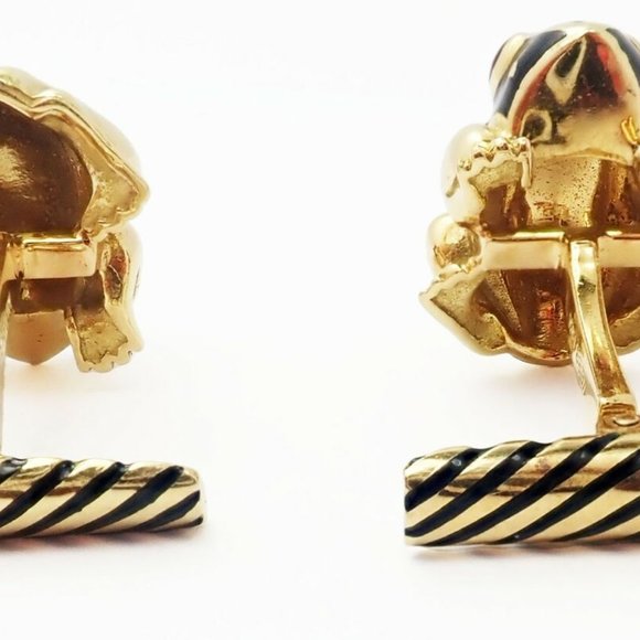 Authentic! Vintage David Webb 18k Yellow Gold Ruby Black Enamel Frog Cufflinks - Picture 5 of 6